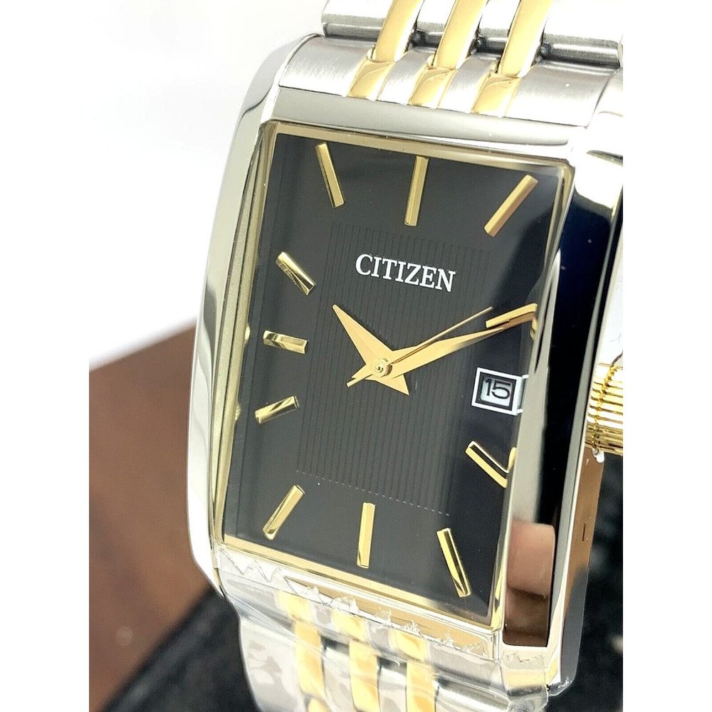 Citizen Men's Watch BH1678-56E Quartz Black Dial Rectangle Two Tone Steel Tank